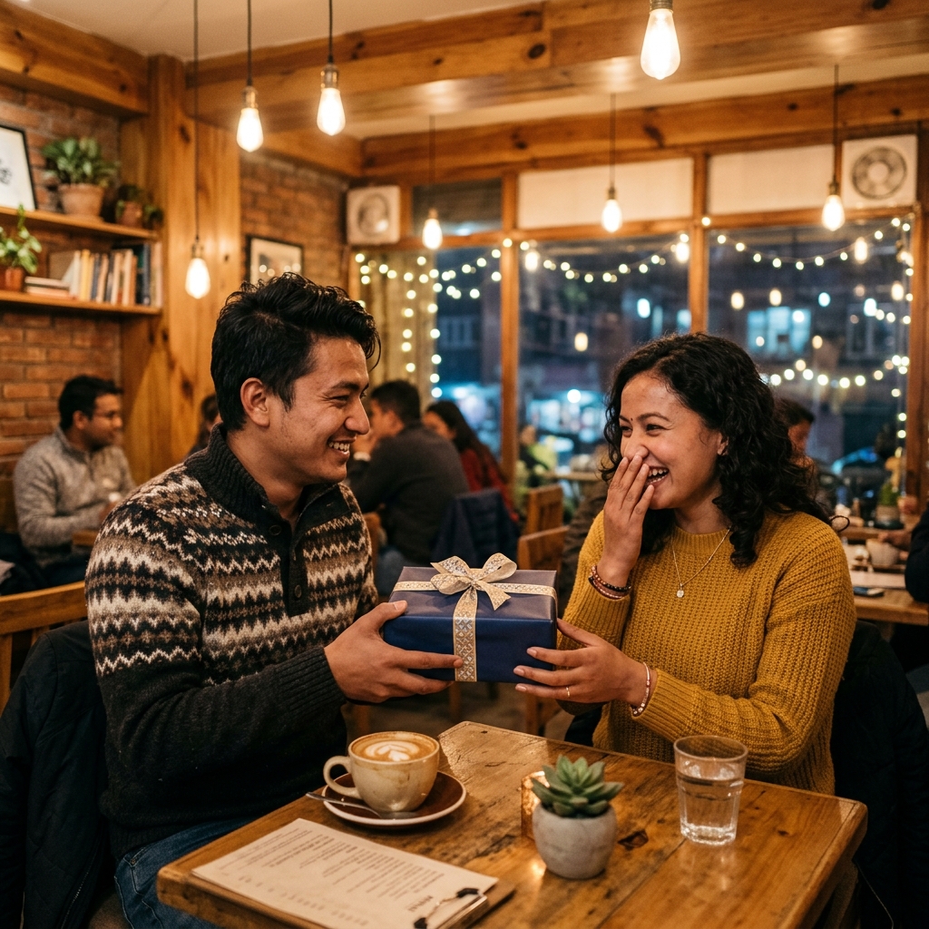 Nepali Couple Exchanging Anniversary Gift